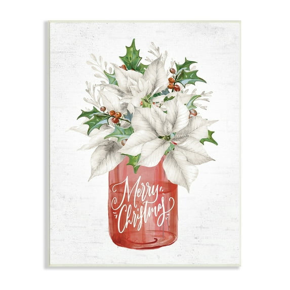 Merry Christmas White Poinsettia Holly Berries Bouquet Botanical & Floral Graphic Art Unframed Art Print Wall Art