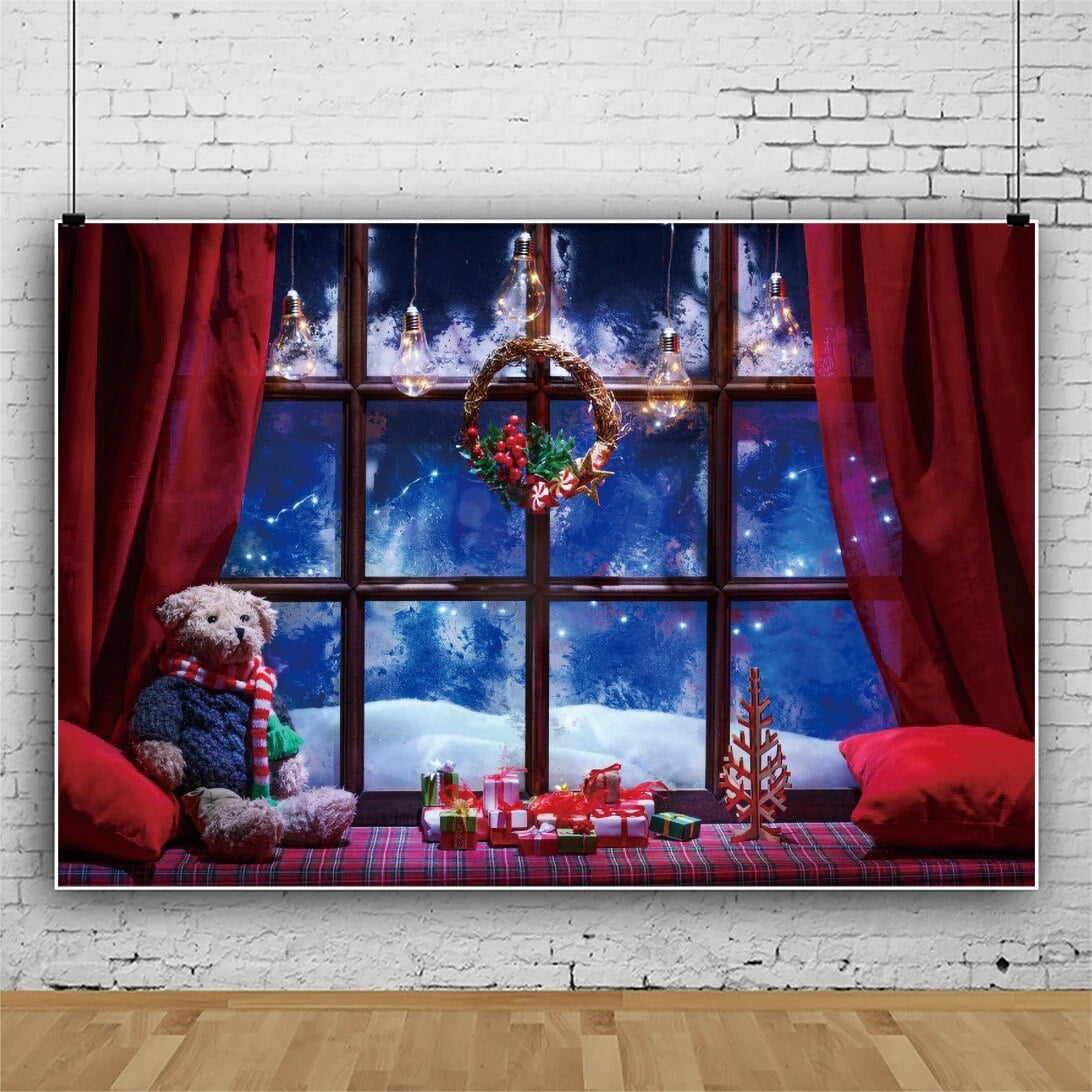 Merry Christmas Window Backdrop Photocall Party Decor Baby Portrait