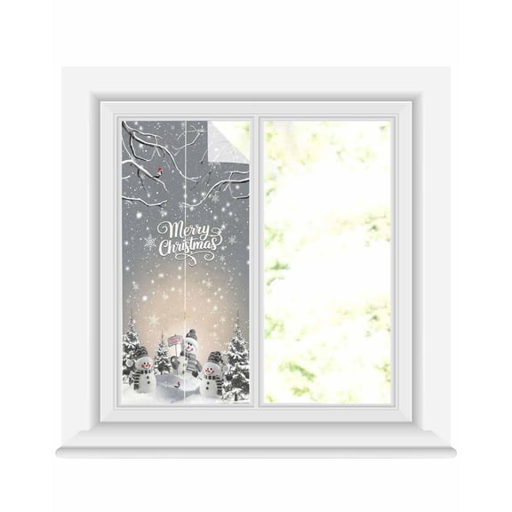Merry Christmas Window Privacy Film Stained Glass Window Film Decorative Windows Cover Static Windows Cling for Glass Door Grey Snowman Snowflake Xmas Tree Winter Stickers for Bathroom 19.6"x39.3"