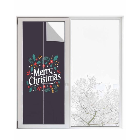 Merry Christmas Window Privacy Film Stained Glass Window Film Decorative Windows Cover Static Windows Cling for Glass Door Xmas Winter Holly Berries Plant Stickers for Bathroom 23.6"x59"