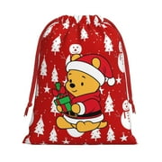 Merry Christmas Winnie the pooh Christmas Gift Bags,Fabric Drawstring Gift Bags Reusable Christmas Sacks Gift Pouches for Xmas Party Favor(Small)