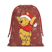 Merry Christmas Winnie the pooh Christmas Gift Bags,Fabric Drawstring Gift Bags Reusable Christmas Sacks Gift Pouches for Xmas Party Favor(Small)