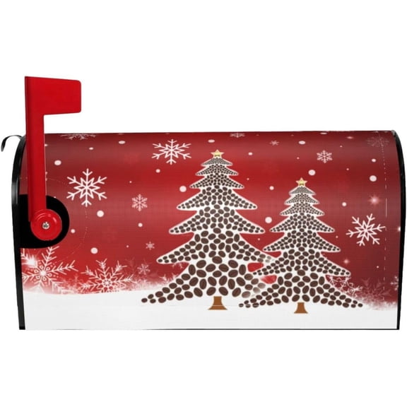 Merry Christmas Winter Pine Tree Mailbox Covers, Xmas Snowflake 25.1" Lx 21" W Magnetic Mailbox Covers, Mailbox Wrap Post Letter Box Cover Mailbox Post Cover for Outdoor Decor