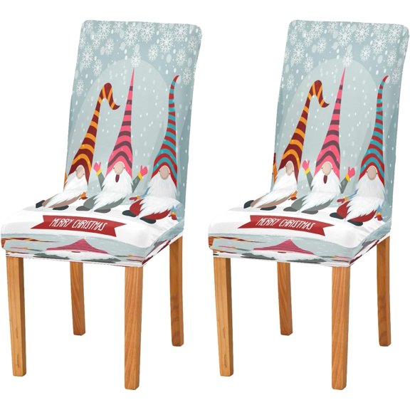 Merry Christmas Winter Snowflakes Dining Room Chair Covers Xmas Cute Gnomes Chair Slipcovers Seat Protector Removable Washable Chair Cover For Home Kitchen Restaurant Hotel 4pcs