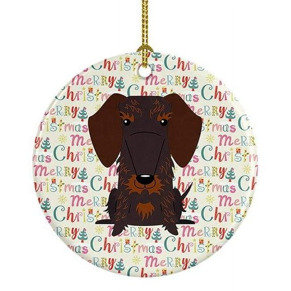 Merry Christmas Wire Haired Dachshund Chocolate Ceramic Ornament 2.8 in x 2.8 in