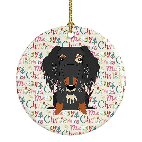 Merry Christmas Wire Haired Dachshund Dapple Ceramic Ornament 2.8 in x 2.8 in