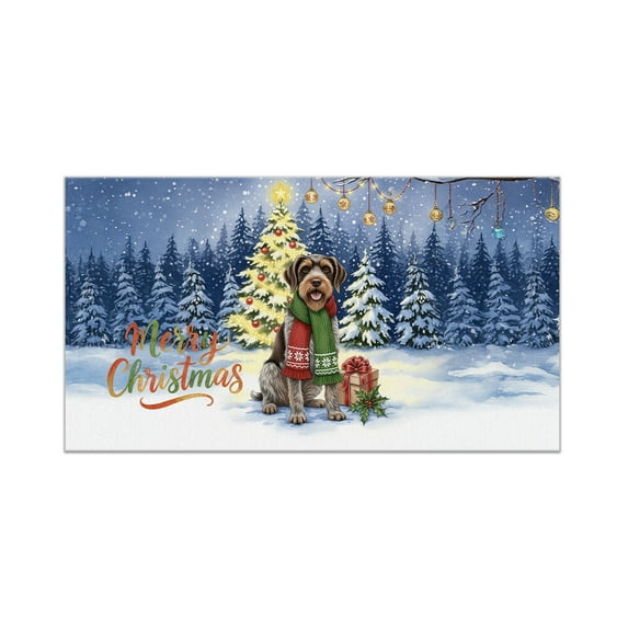 Merry Christmas Wirehaired Pointing Griffon Snowy Winter with Tree Decorations Doormat Dog Lover Indoor Outdoor Welcome Mat - 12020