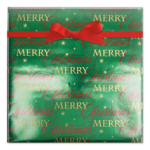 Merry Christmas Wishes Foil Rolled Gift Wrap Heavyweight, Tear-Resistant, Holiday, 1 Jumbo Roll, 23" x 20'