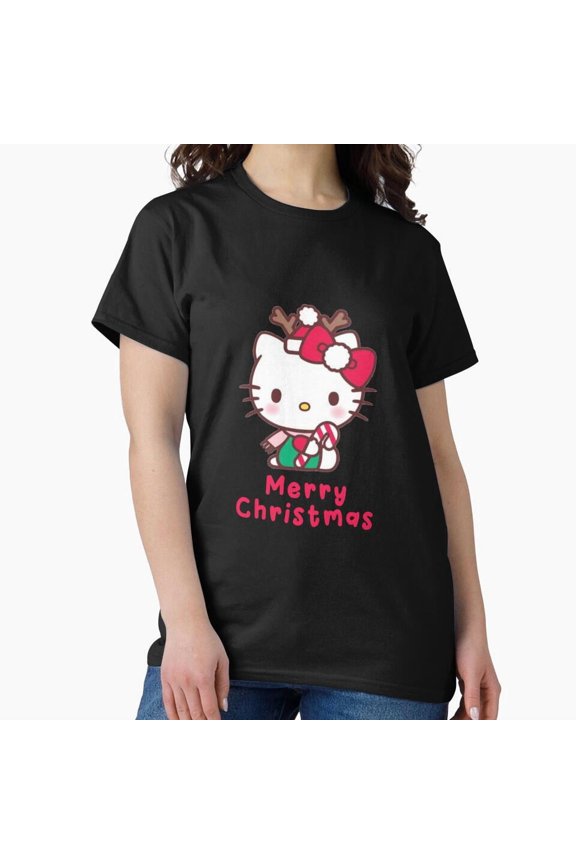 Merry Christmas With Cat With A Feline And A St. Nick Hat And A Present G21463 Unisex T-Shirt, Up to Size 5XL