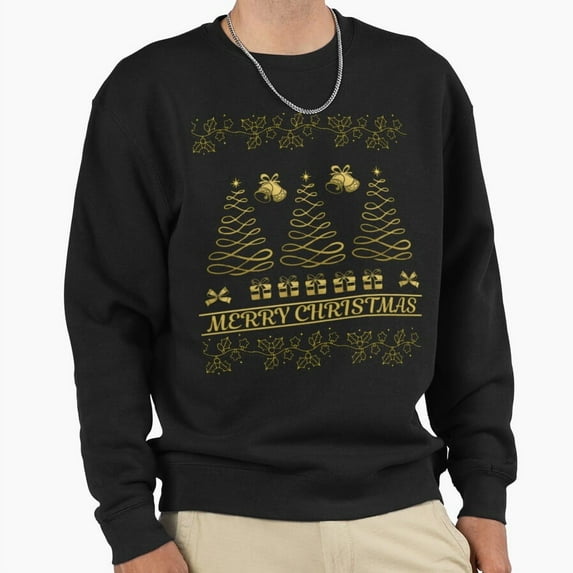 Merry Christmas With Christmas Tree Golden Aesthetic Retro Holiday Graphic Unisex Sweatshirt - Last-Minute Gift G12994, Up to Size 5XL