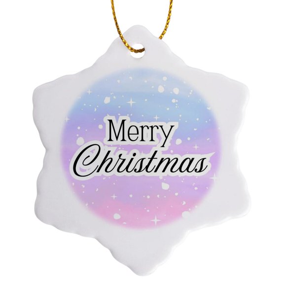 3drose, Merry Christmas with Dreamy Snow Background, 3 inch Snowflake Porcelain Ornament