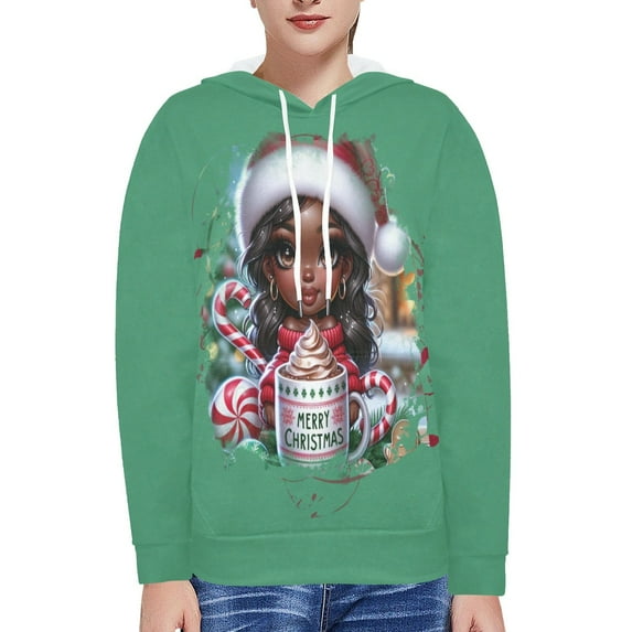 Merry Christmas Women's Fleece Hoodie w/ White Lining Hood (Size:XS;)