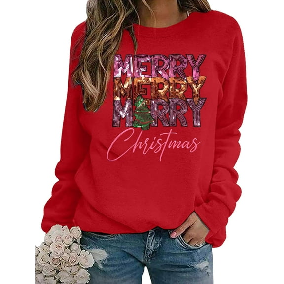 Merry Christmas Womens Sweatshirt – Cozy Long Sleeve Crewneck Pullover Top