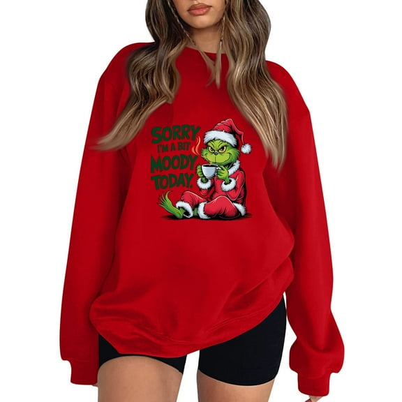 Merry Christmas Womens Sweatshirt Crewneck 2025 Xmas Gifts Casual Long Sleeve Pullover Red XL
