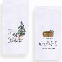Merry Christmas Wonderful Time of The Year Kitchen Dish Towels, 18 x 26 Inch Winter Xmas Farmhouse Holiday Tea Towels for Cooking Baking Set of 2