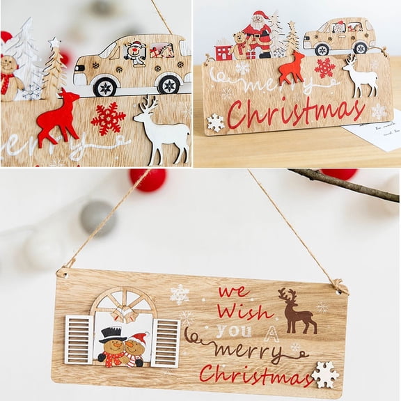 Merry Christmas Wooden Hanging Tags Signs Plank Holly Wooden Doors Xmas Home Ornaments Decoration Dropship