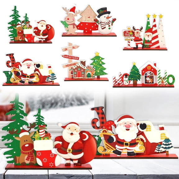 Merry Christmas Wooden Santa Letters Ornament Set, Creative Desktop Layout Props for Holiday Home Decor,A