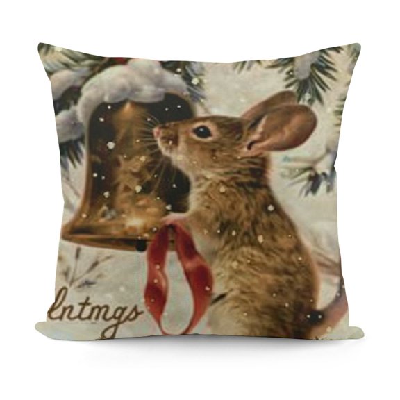 Merry Christmas Woodland Animals Pillow Covers Red Brown Christmas Deer Owl Rabbit Hedgehog Wear Santa Hat Pillows Cushion Cases for Home Winter Holiday Decor