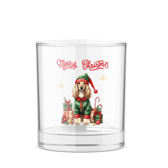 Merry Christmas Woofmas Xmas Noel Afghan Hound Elf Candy Cane Snow 11oz Whiskey Glass Mug Dog Lover Whiskey Cocktail Glasses Cup - 13017
