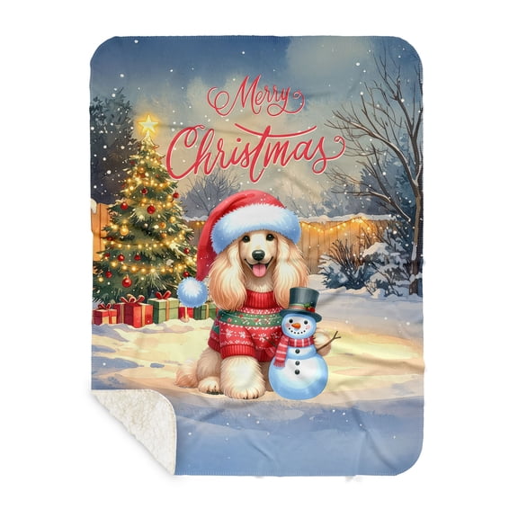 Merry Christmas Woofmas Xmas Noel Afghan Hound Santa Snowman Cozy Sherpa Blanket Dog Lover Warm Soft Throw Blanket - 13016