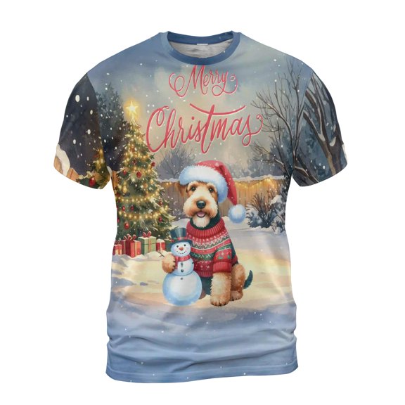 Merry Christmas Woofmas Xmas Noel Airedale Terrier Santa Snowman All Over Print 3D Shirt Unisex Merch Dale Waterside Dog Lover - 13016