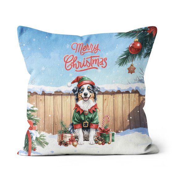 Merry Christmas Woofmas Xmas Noel Australian Shepherd Elf Candy Cane Snow Pillow Cushion Double Sided Aussie Dog Lover Gifts Throw Pillow - 13017