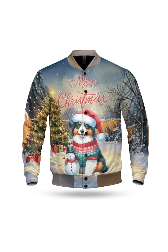 Merry Christmas Woofmas Xmas Noel Australian Shepherd Santa Snowman All Over Print 3D Baseball Jacket Aussie Dog Lover Gifts Bomber Jacket Softball - 13016