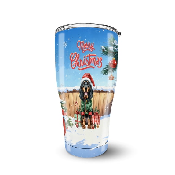Merry Christmas Woofmas Xmas Noel Bloodhound Elf Candy Cane Snow 30oz Stainless Steel Tumbler Insulated Cup with Lid Dog Lover - 13017