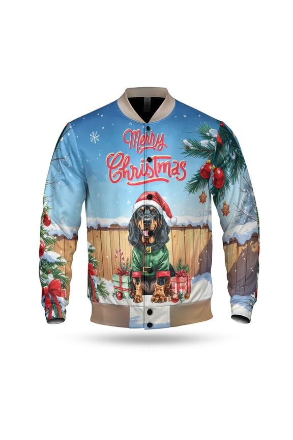Merry Christmas Woofmas Xmas Noel Bloodhound Elf Candy Cane Snow All Over Print 3D Baseball Jacket Dog Lover Bomber Jacket Softball - 13017