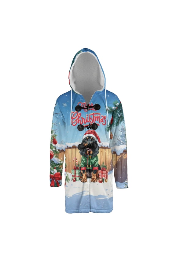 Merry Christmas Woofmas Xmas Noel Bloodhound Elf Candy Cane Snow All Over Print 3D Hooded Duffle Toggle Coat Dog Lover - 13017