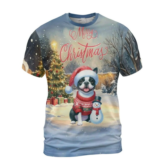 Merry Christmas Woofmas Xmas Noel Boston Terrier Santa Snowman All Over Print 3D Shirt Unisex Merch Gentleman Dog Lover Gifts - 13016