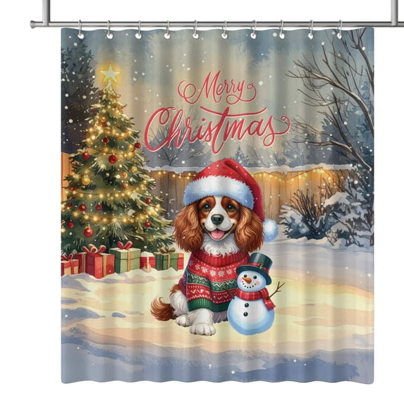 Merry Christmas Woofmas Xmas Noel Boykin Spaniel Santa Snowman Shower Curtain Dog Lover Waterproof Bathroom Bathtub Curtain - 13016