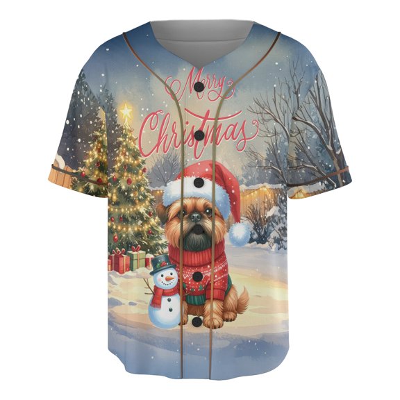 Merry Christmas Woofmas Xmas Noel Brussels Griffon Santa Snowman All Over Print 3D Baseball Shirt Griff Dog Lover Softball Sport - 13016