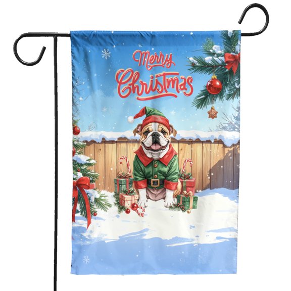 Merry Christmas Woofmas Xmas Noel Bulldog Elf Candy Cane Snow Garden Flag 12x18in Double Sided Dog Lover Gifts Idea Outdoor Decor - 13017