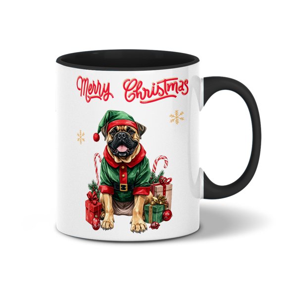 Merry Christmas Woofmas Xmas Noel Bullmastiff Elf Candy Cane Snow 11oz Accent Two-tone Mug Dog Lover Coffee Tea Cup - 13017