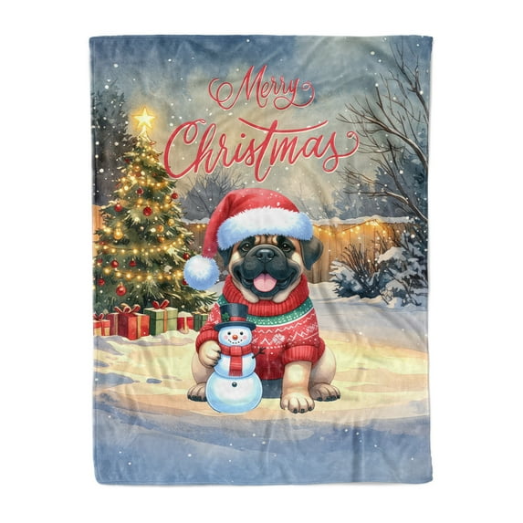 Merry Christmas Woofmas Xmas Noel Bullmastiff Santa Snowman Cozy Fleece Blanket Dog Lover Warm Soft Throw Blanket - 13016