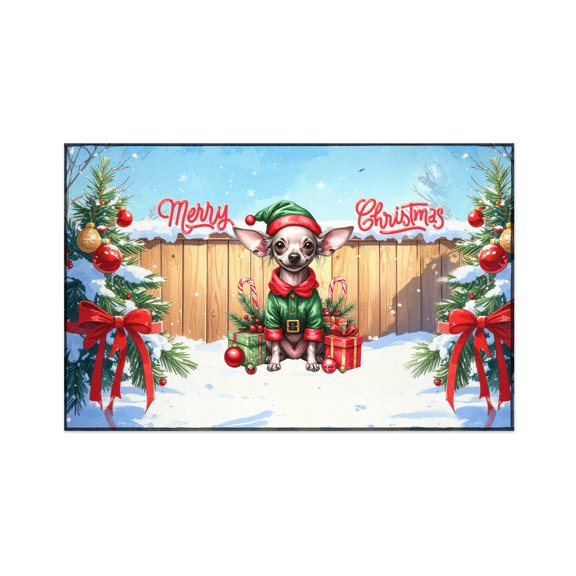 Merry Christmas Woofmas Xmas Noel Chinese Crested Elf Candy Cane Snow Indoor Rug Dog Lover Carpet Living Bed Room Sofa Home Decor - 13017