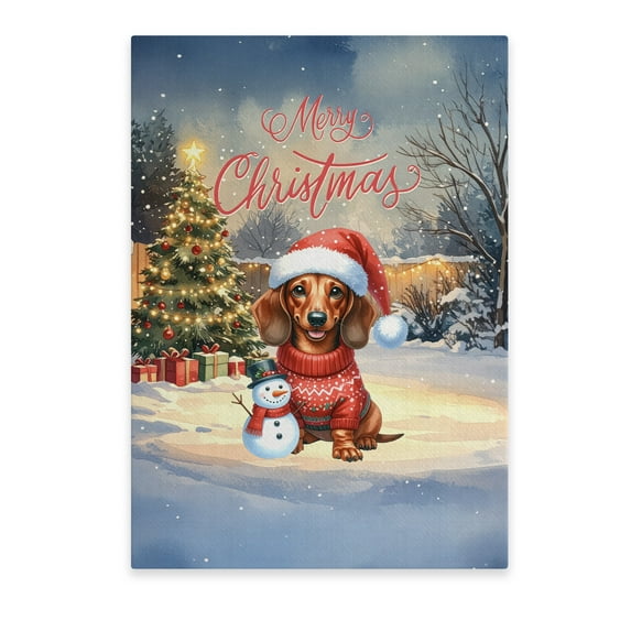 Merry Christmas Woofmas Xmas Noel Dachshund Santa Snowman Vertical Matte Canvas Poster Wiener Dog Lover Gifts Idea Wall Art Home Decor - 13016