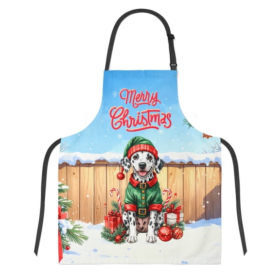 Merry Christmas Woofmas Xmas Noel Dalmatian Elf Candy Cane Snow Apron Dog Lover for Cooking Grilling Baking Painting Gardening - 13017