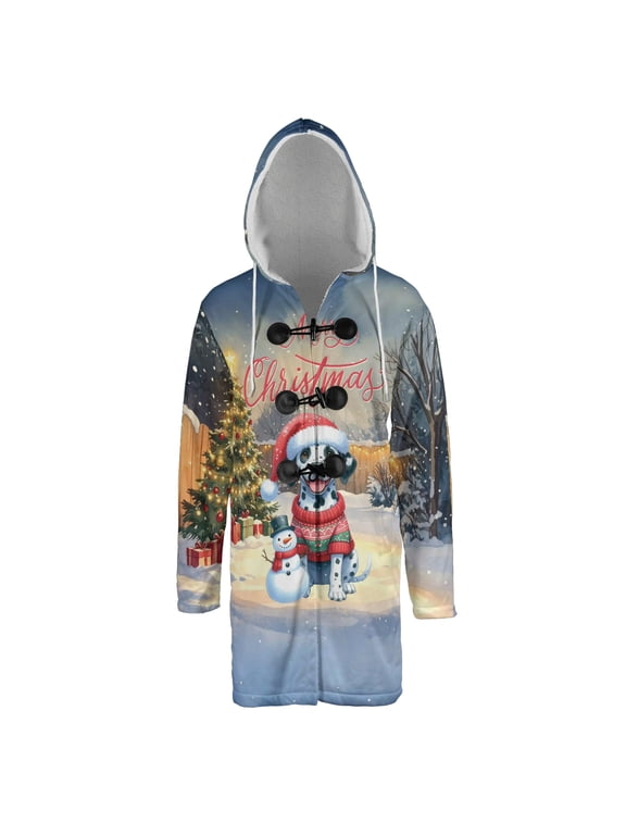 Merry Christmas Woofmas Xmas Noel Dalmatian Santa Snowman All Over Print 3D Hooded Duffle Toggle Coat Dog Lover - 13016