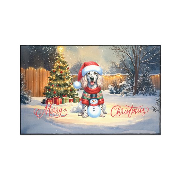 Merry Christmas Woofmas Xmas Noel English Setter Santa Snowman Indoor Rug Dog Lover Carpet Living Bed Room Sofa Home Decor - 13016
