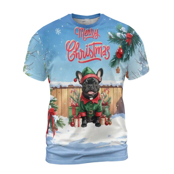 Merry Christmas Woofmas Xmas Noel French Bulldog Elf Candy Cane Snow All Over Print 3D Shirt Unisex Merch Dog Lover Gifts - 13017