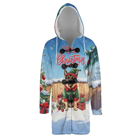 Merry Christmas Woofmas Xmas Noel German Shepherd Elf Candy Cane Snow All Over Print 3D Hooded Duffle Toggle Coat Alsatian Dog Lover Gifts - 13017