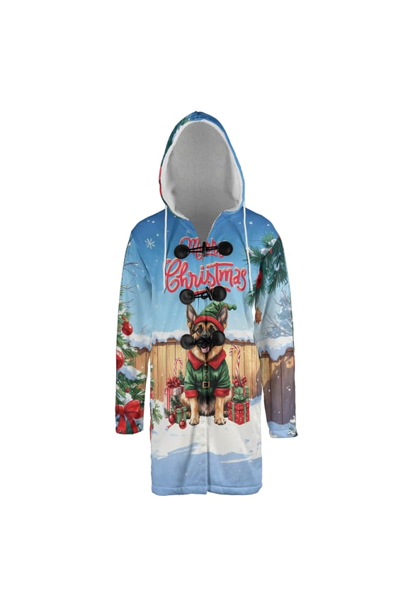 Merry Christmas Woofmas Xmas Noel German Shepherd Elf Candy Cane Snow All Over Print 3D Hooded Duffle Toggle Coat Alsatian Dog Lover Gifts - 13017