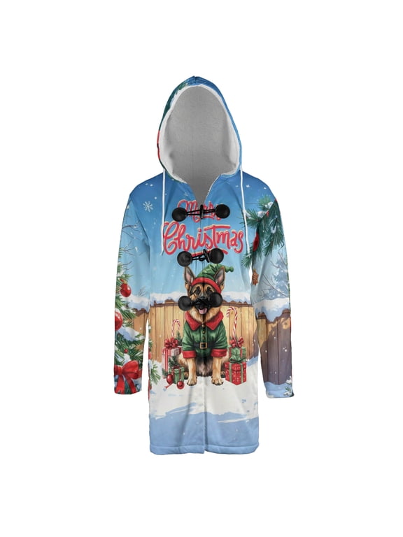 Merry Christmas Woofmas Xmas Noel German Shepherd Elf Candy Cane Snow All Over Print 3D Hooded Duffle Toggle Coat Alsatian Dog Lover Gifts - 13017