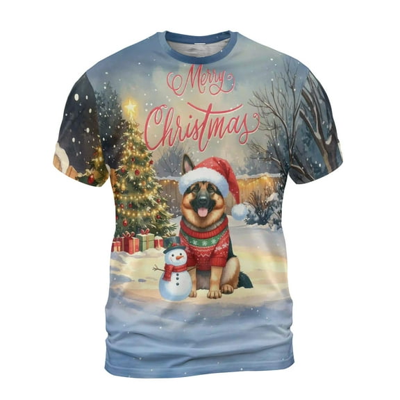 Merry Christmas Woofmas Xmas Noel German Shepherd Santa Snowman All Over Print 3D Shirt Unisex Merch Alsatian Dog Lover Gifts - 13016