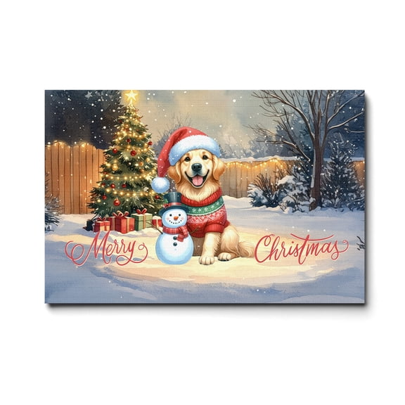 Merry Christmas Woofmas Xmas Noel Golden Retriever Santa Snowman Horizontal Matte Canvas Poster Goldens Dog Lover Gifts Idea Wall Art Home Decor - 13016