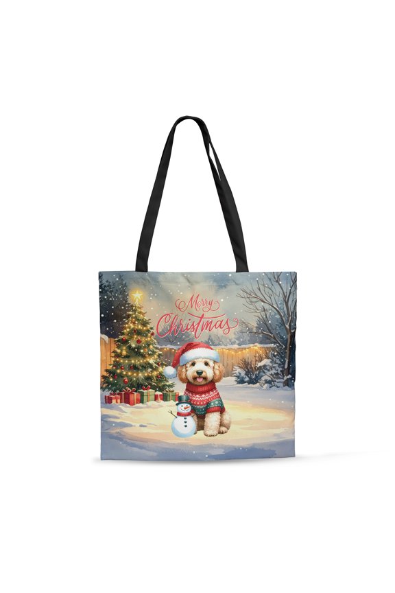 Merry Christmas Woofmas Xmas Noel Goldendoodle Santa Snowman All Over Print 3D Canvas Tote Bag Doodle Dog Lover Gifts Idea Reusable Handbag - 13016