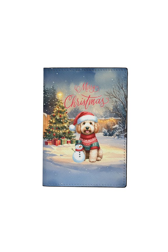 Merry Christmas Woofmas Xmas Noel Goldendoodle Santa Snowman Travel Passport Wallet Doodle Dog Lover Gifts Idea PU Leather Passport Holder Cover - 13016