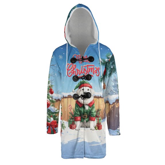 Merry Christmas Woofmas Xmas Noel Great Pyrenees Elf Candy Cane Snow All Over Print 3D Hooded Duffle Toggle Coat Pyr Dog Lover - 13017